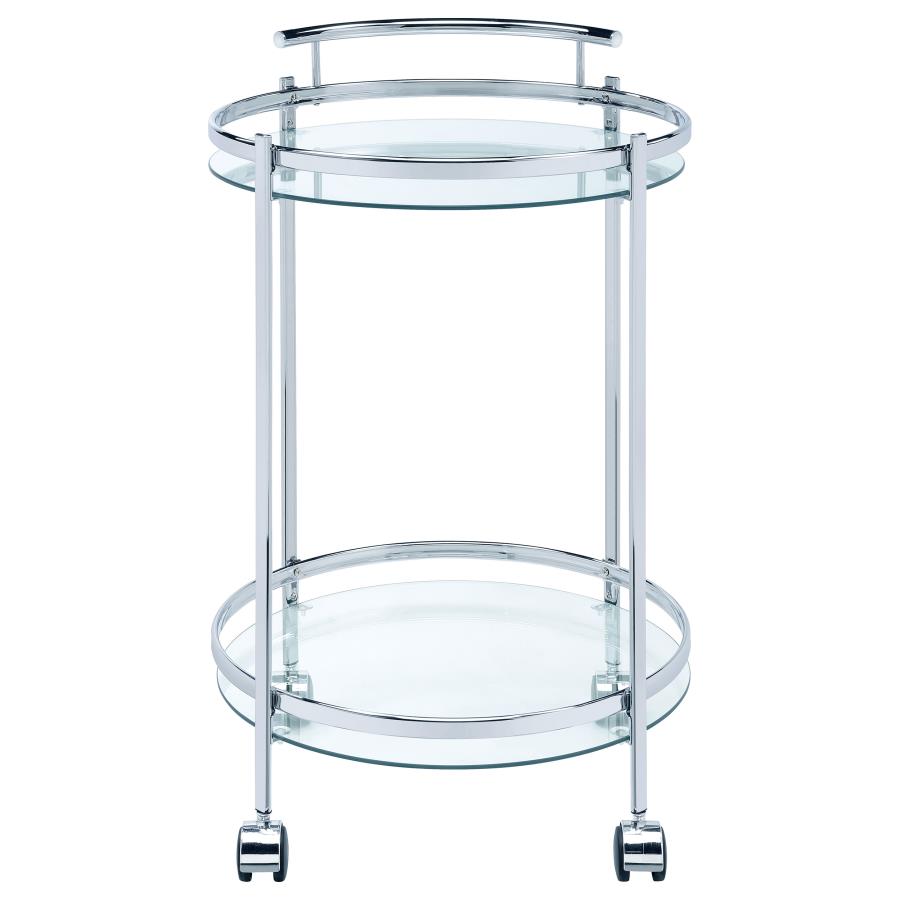 CHRISSY ROUND GLASS SHELF METAL BAR CART CHROME