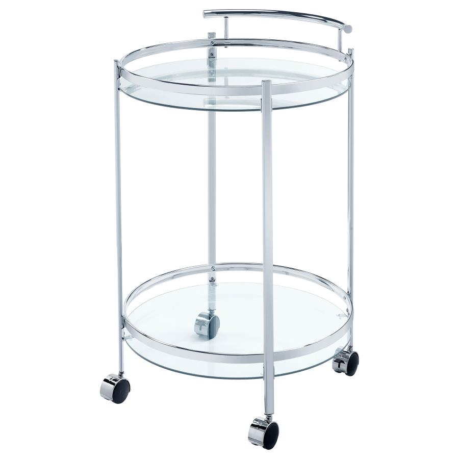 CHRISSY ROUND GLASS SHELF METAL BAR CART CHROME