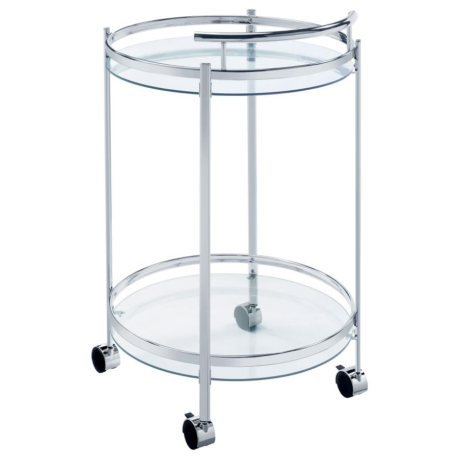 CHRISSY ROUND GLASS SHELF METAL BAR CART CHROME