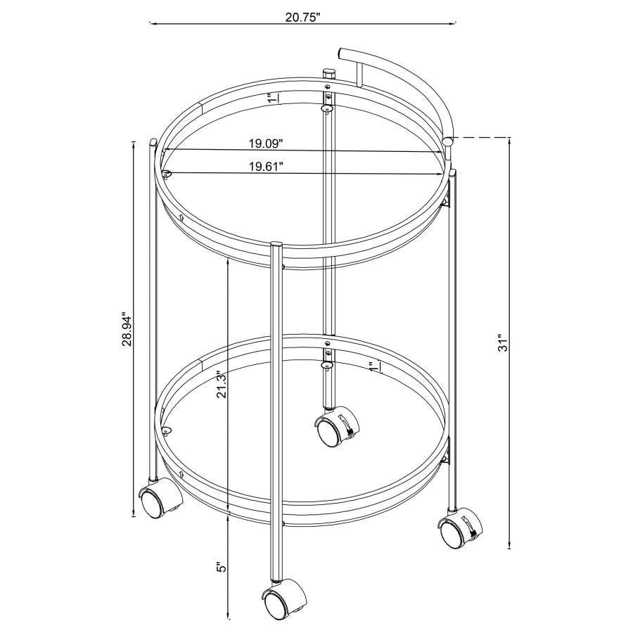 CHRISSY ROUND GLASS SHELF METAL BAR CART CHROME