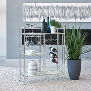 DERION 3-TIER RECTANGULAR GLASS SHELF METAL BAR CART CHROME