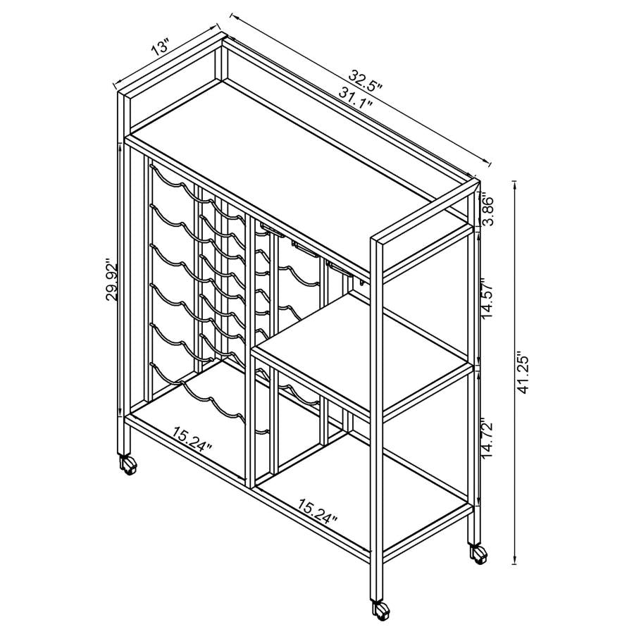 DERION 3-TIER RECTANGULAR GLASS SHELF METAL BAR CART CHROME