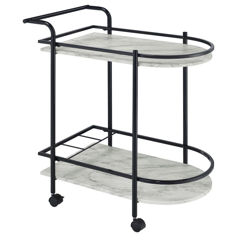 DESIREE 2-TIER FAUX MARBLE SHELF METAL BAR CART BLACK