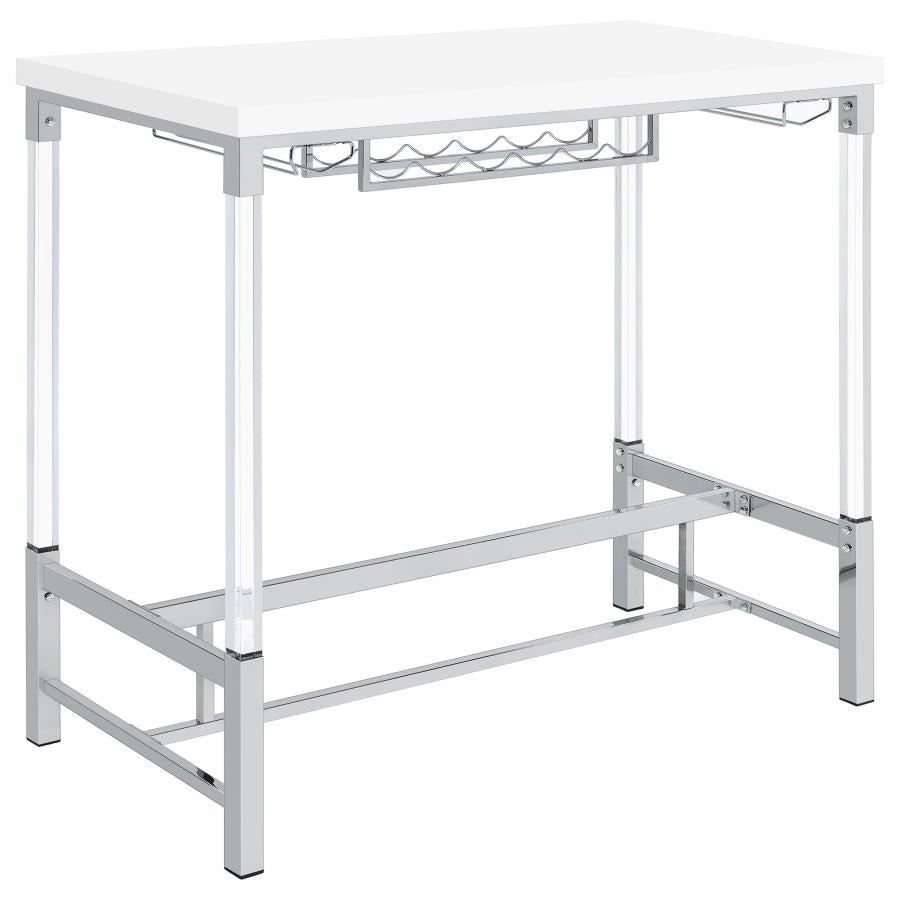 NORCREST 47-INCH ACRYLIC LEG BAR TABLE WHITE HIGH GLOSS