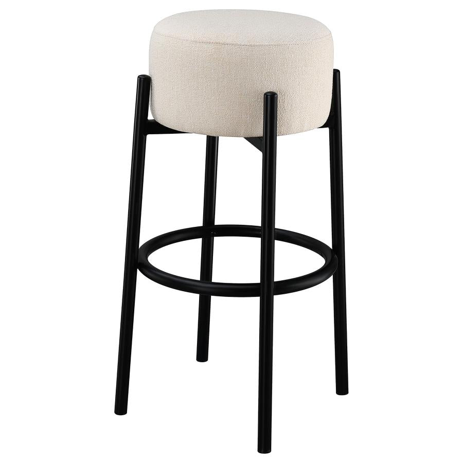 LEONARD UPHOLSTERED BACKLESS BAR STOOL WHITE (SET OF 2)