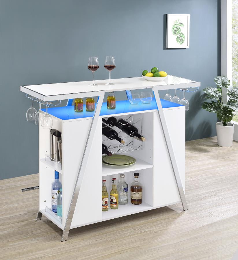 ARACELI FREESTANDING LED HOME BAR CABINET WHITE HIGH GLOSS