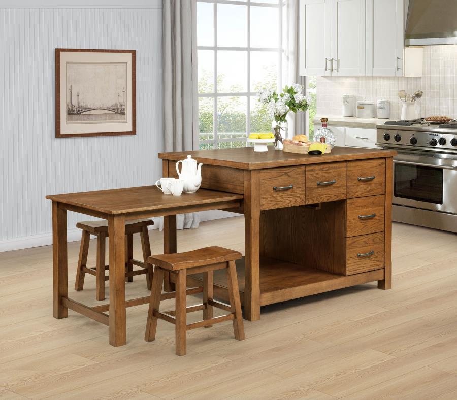 MAYFAIR 3-PIECE KITCHEN ISLAND WITH EXTENSION TABLE DARK OAK
