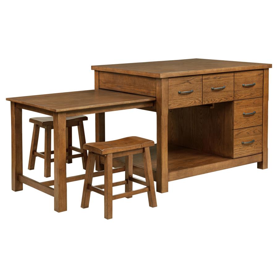 MAYFAIR 3-PIECE KITCHEN ISLAND WITH EXTENSION TABLE DARK OAK