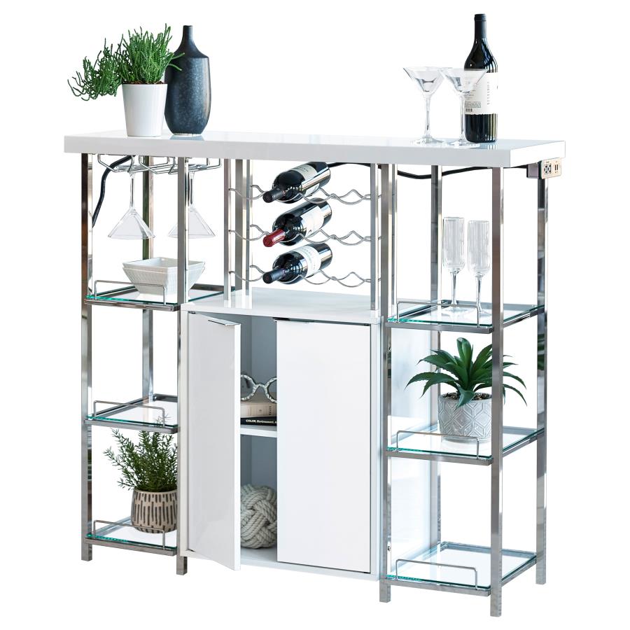 GALLIMORE 2-DOOR BAR CABINET WINE STORAGE WHITE HIGH GLOSS