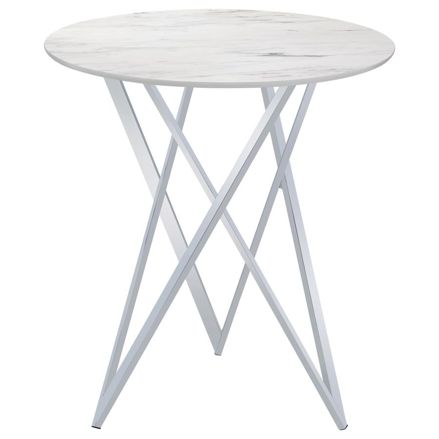 BEXTER ROUND 35-INCH FAUX MARBLE BISTRO BAR TABLE CHROME