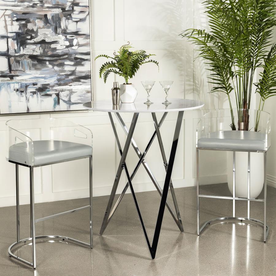 BEXTER ROUND 35-INCH FAUX MARBLE BISTRO BAR TABLE CHROME
