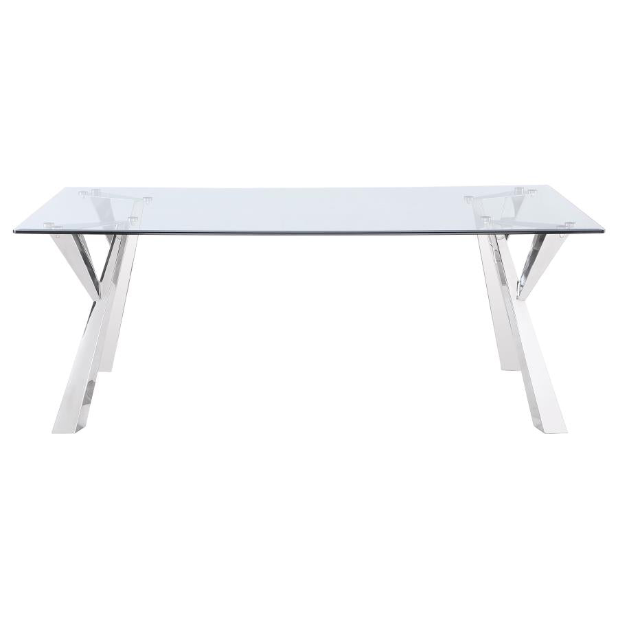 ALAIA RECTANGULAR 79-INCH GLASS TOP DINING TABLE CHROME
