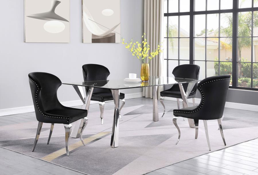 ALAIA RECTANGULAR 79-INCH GLASS TOP DINING TABLE CHROME
