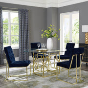 STARLIGHT ROUND 54-INCH GLASS TOP METAL DINING SET GOLD