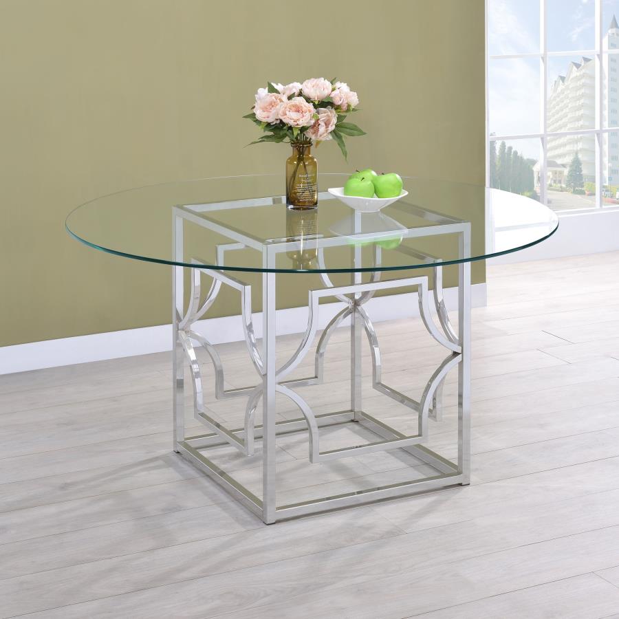 STARLIGHT ROUND 54-INCH GLASS TOP METAL DINING TABLE