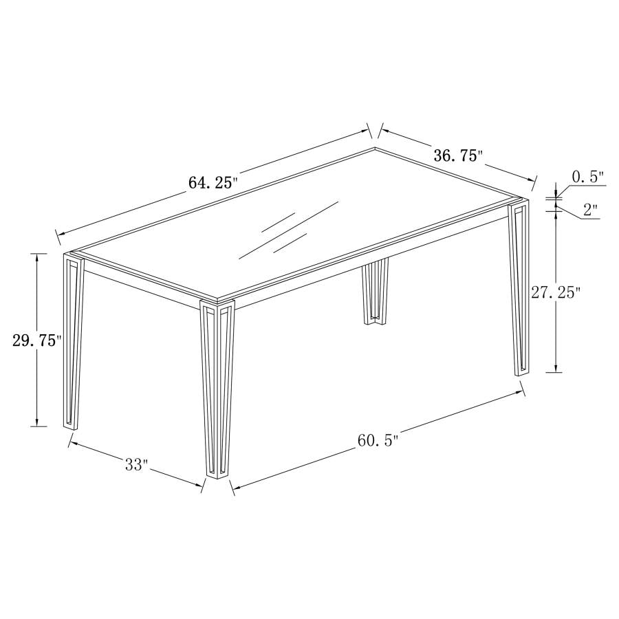 PAULINE RECTANGULAR 64-INCH GLASS TOP DINING TABLE CHROME