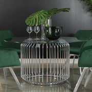 VEENA ROUND 60-INCH GLASS TOP METAL DINING TABLE CHROME