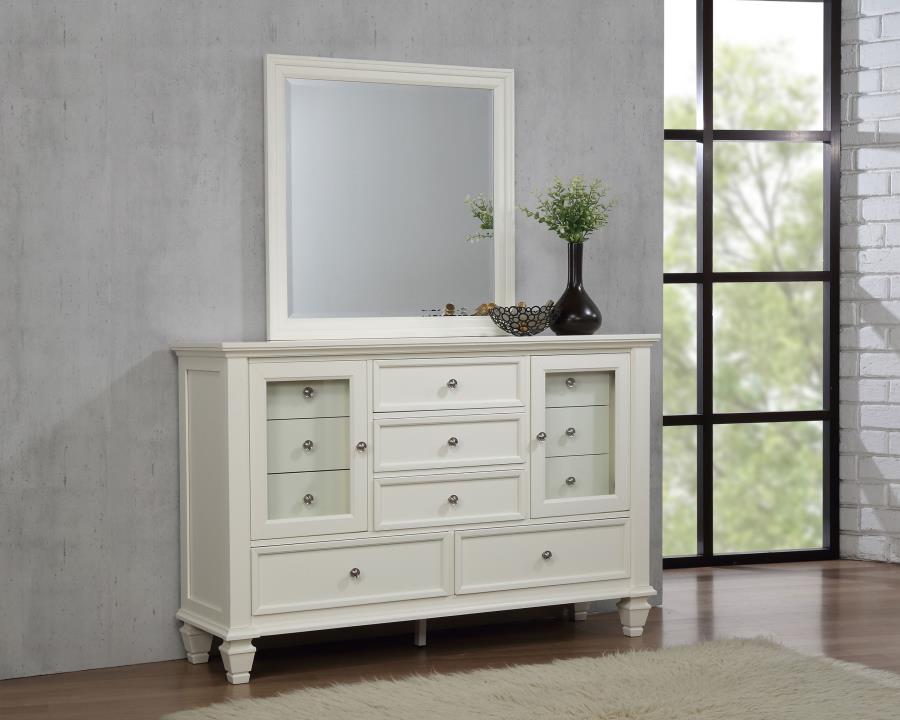 SANDY BEACH 11-DRAWER DRESSER WITH MIRROR CREAM WHITE