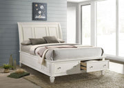 SANDY BEACH WOOD QUEEN STORAGE PANEL BED CREAM WHITE