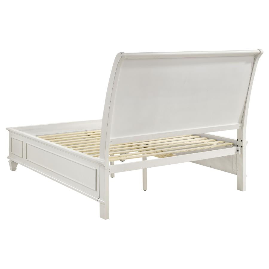 SANDY BEACH WOOD QUEEN STORAGE PANEL BED CREAM WHITE