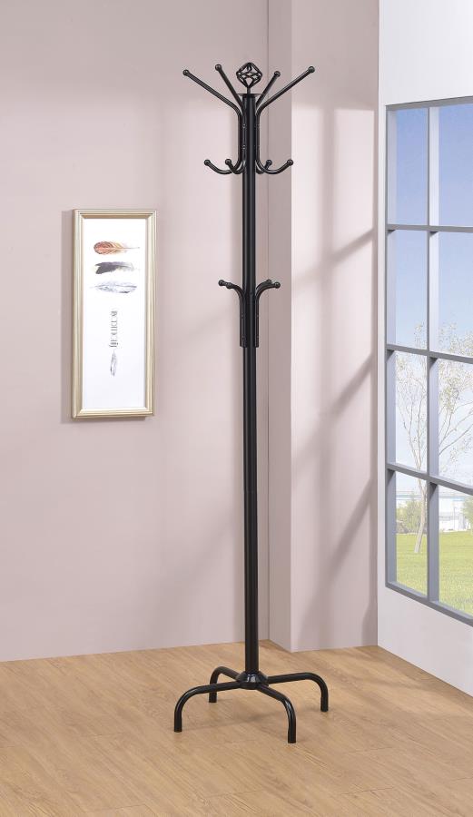 COLLIER 12 HOOK FREESTANDING COAT RACK HAT HANGER BLACK