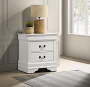 LOUIS PHILIPPE 2-DRAWER NIGHTSTAND BEDSIDE TABLE WHITE