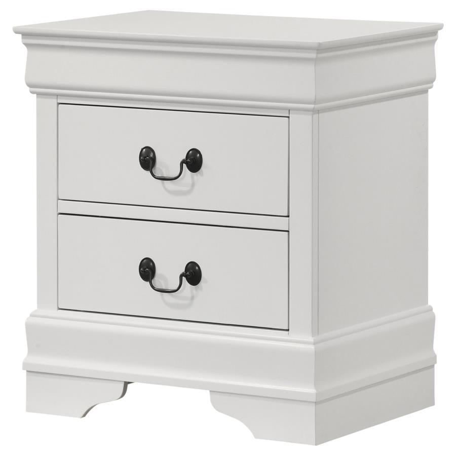 LOUIS PHILIPPE 2-DRAWER NIGHTSTAND BEDSIDE TABLE WHITE
