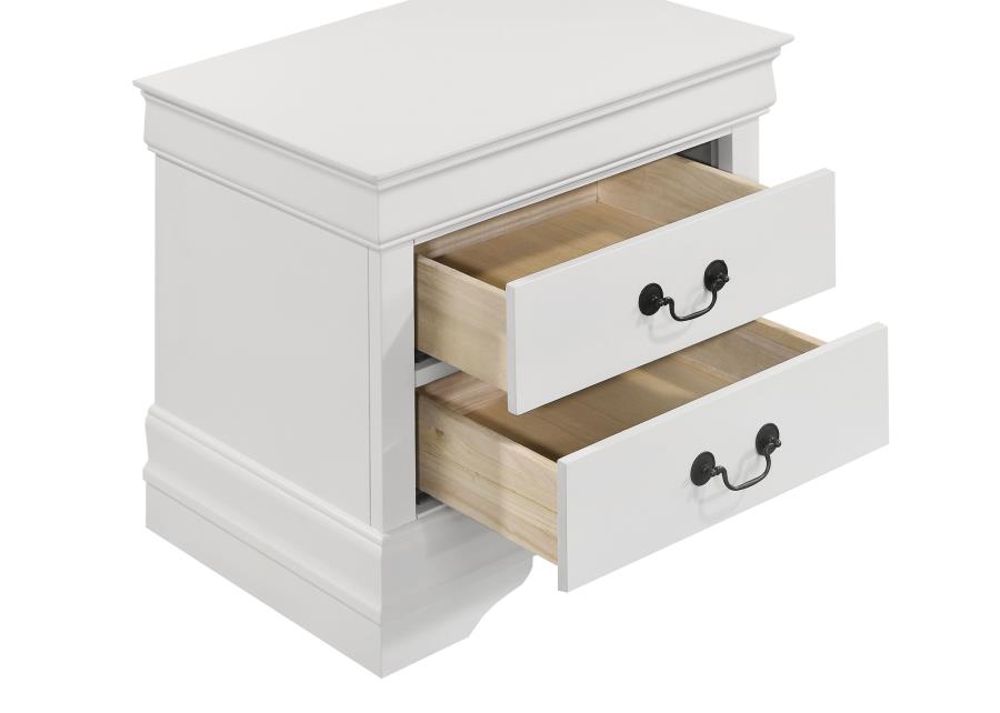 LOUIS PHILIPPE 2-DRAWER NIGHTSTAND BEDSIDE TABLE WHITE