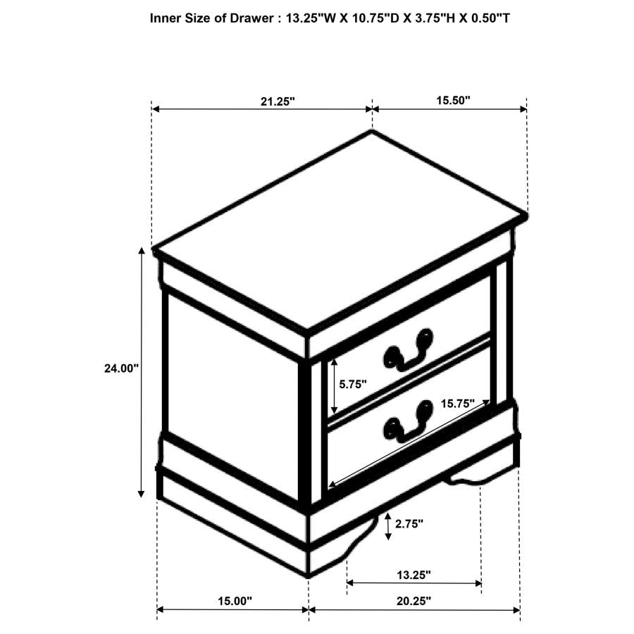 LOUIS PHILIPPE 2-DRAWER NIGHTSTAND BEDSIDE TABLE WHITE