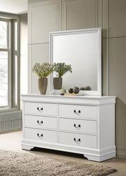 LOUIS PHILIPPE 6-DRAWER DRESSER AND MIRROR WHITE