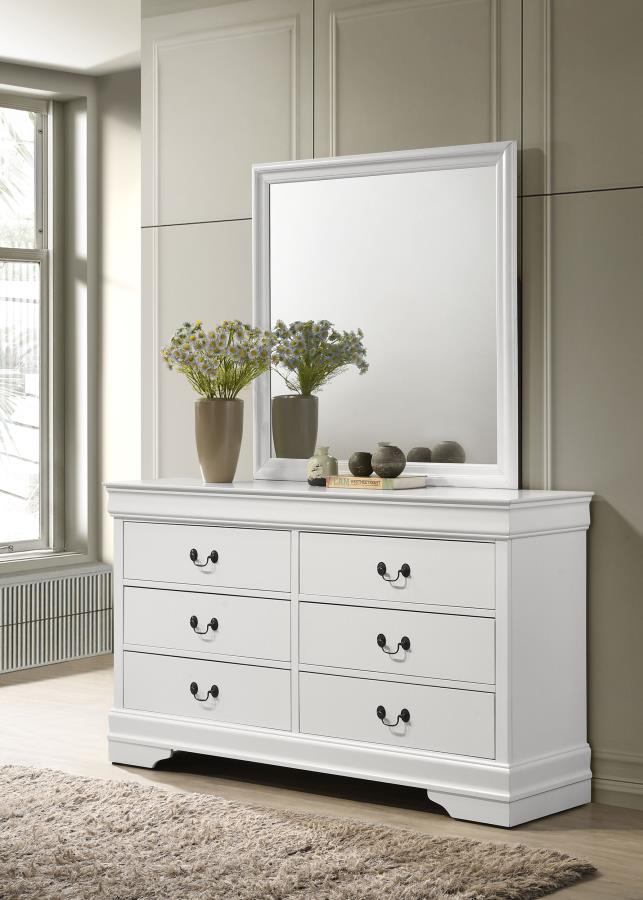 LOUIS PHILIPPE 6-DRAWER DRESSER AND MIRROR WHITE