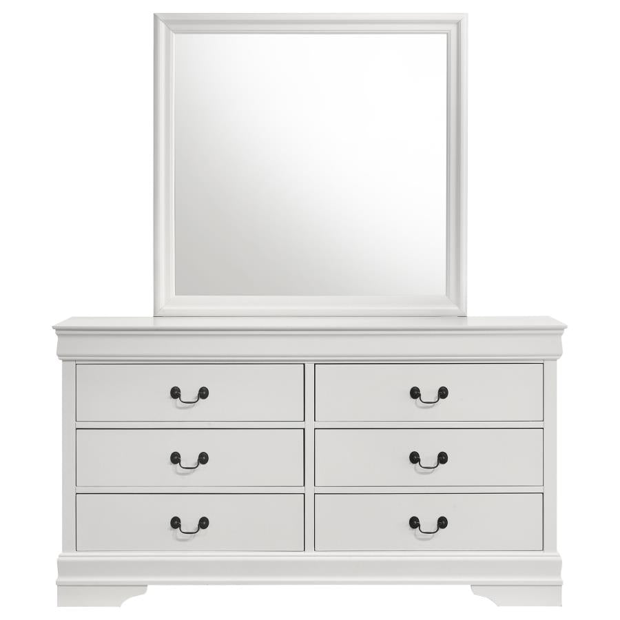 LOUIS PHILIPPE 6-DRAWER DRESSER AND MIRROR WHITE