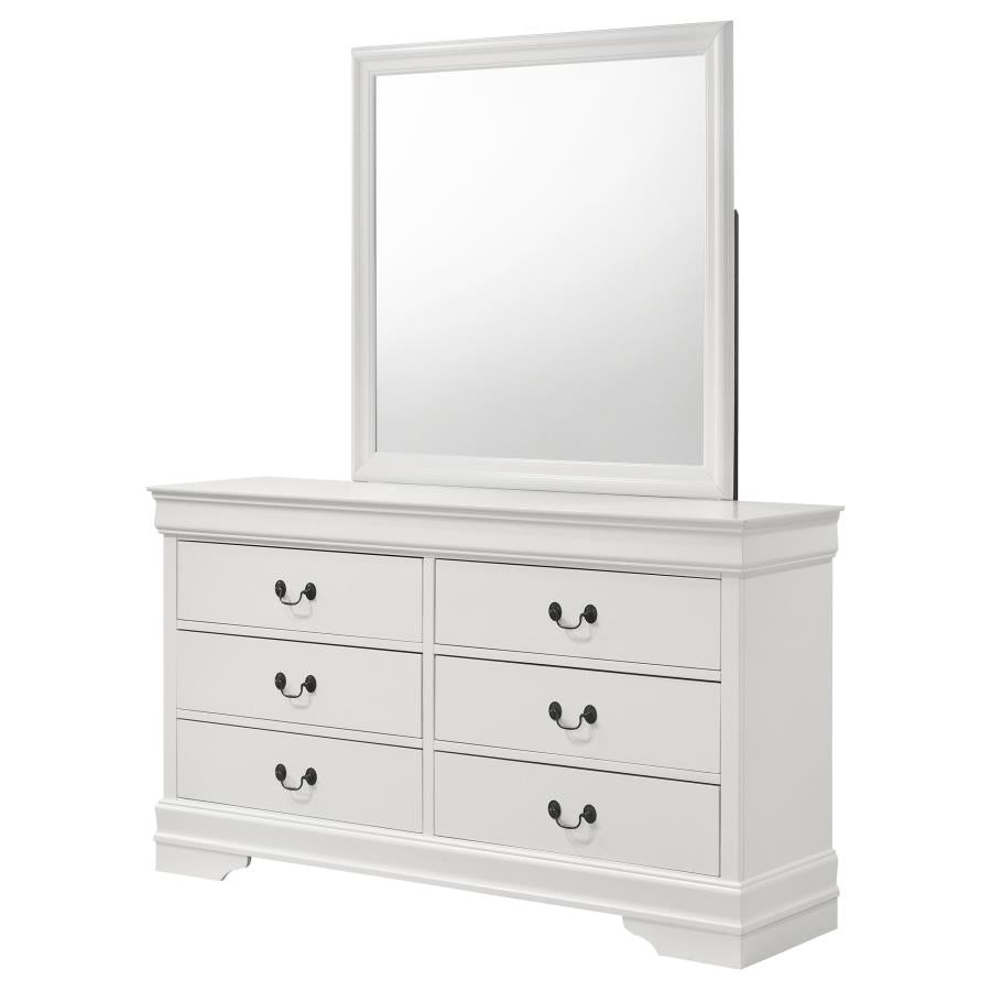 LOUIS PHILIPPE 6-DRAWER DRESSER AND MIRROR WHITE