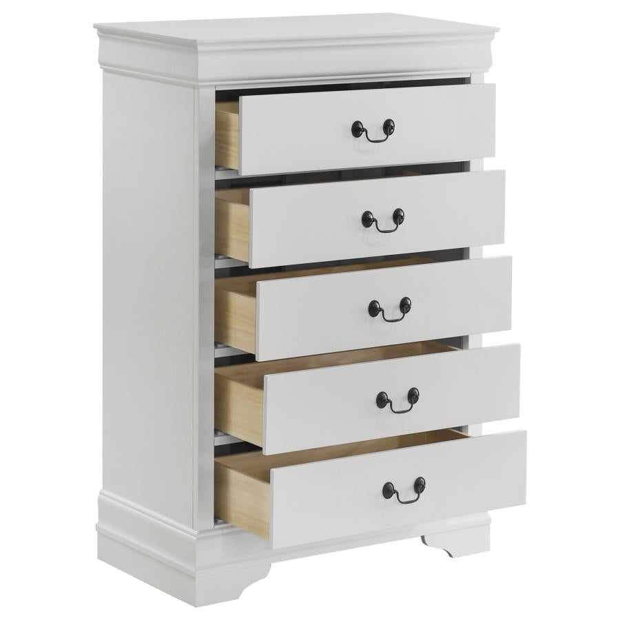 LOUIS PHILIPPE 5-DRAWER BEDROOM CHEST WHITE