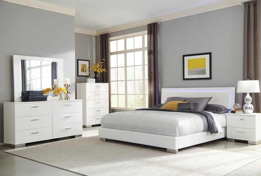 FELICITY WOOD LED PANEL BED WHITE HIGH GLOSS