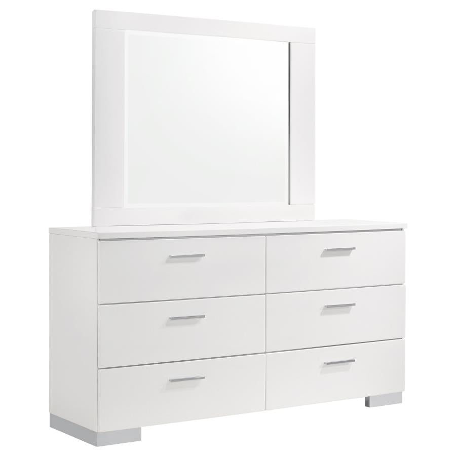 FELICITY 6-DRAWER WOOD DRESSER WITH MIRROR WHITE HIGH GLOSS