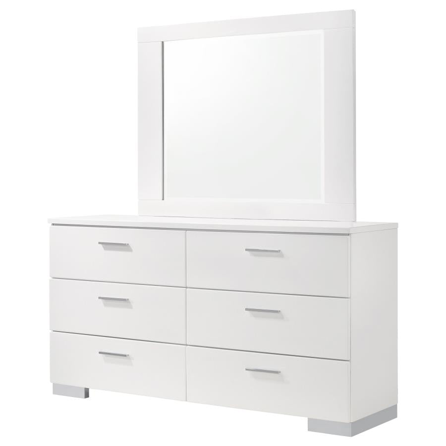 FELICITY 6-DRAWER WOOD DRESSER WITH MIRROR WHITE HIGH GLOSS