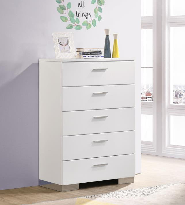 FELICITY 5-DRAWER BEDROOM CHEST WHITE HIGH GLOSS