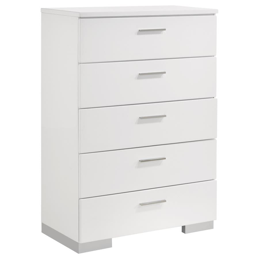 FELICITY 5-DRAWER BEDROOM CHEST WHITE HIGH GLOSS