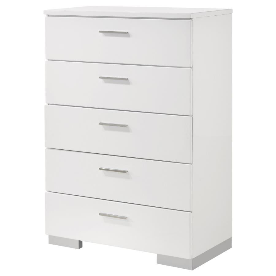 FELICITY 5-DRAWER BEDROOM CHEST WHITE HIGH GLOSS