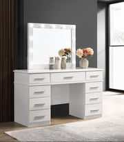 FELICITY 9-DRAWER VANITY TABLE LIGHTED MIRROR GLOSSY WHITE