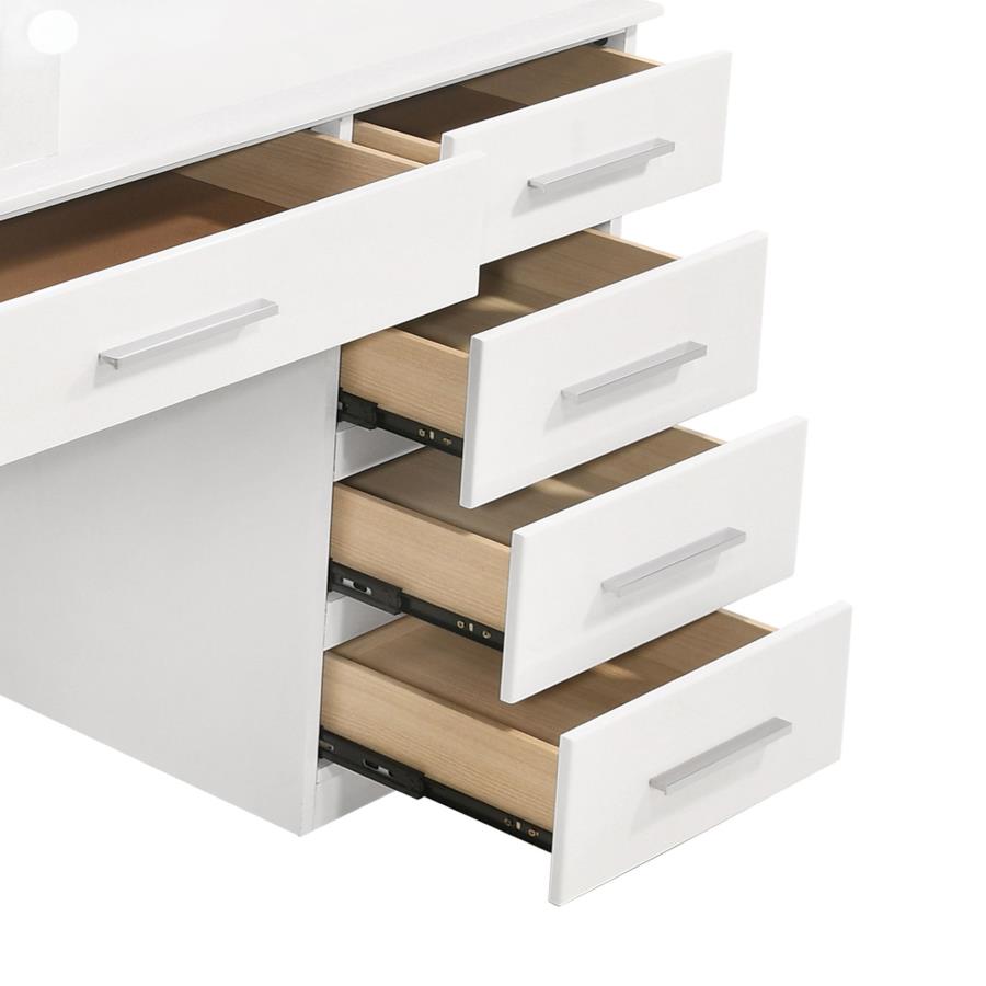 FELICITY 9-DRAWER VANITY TABLE LIGHTED MIRROR GLOSSY WHITE