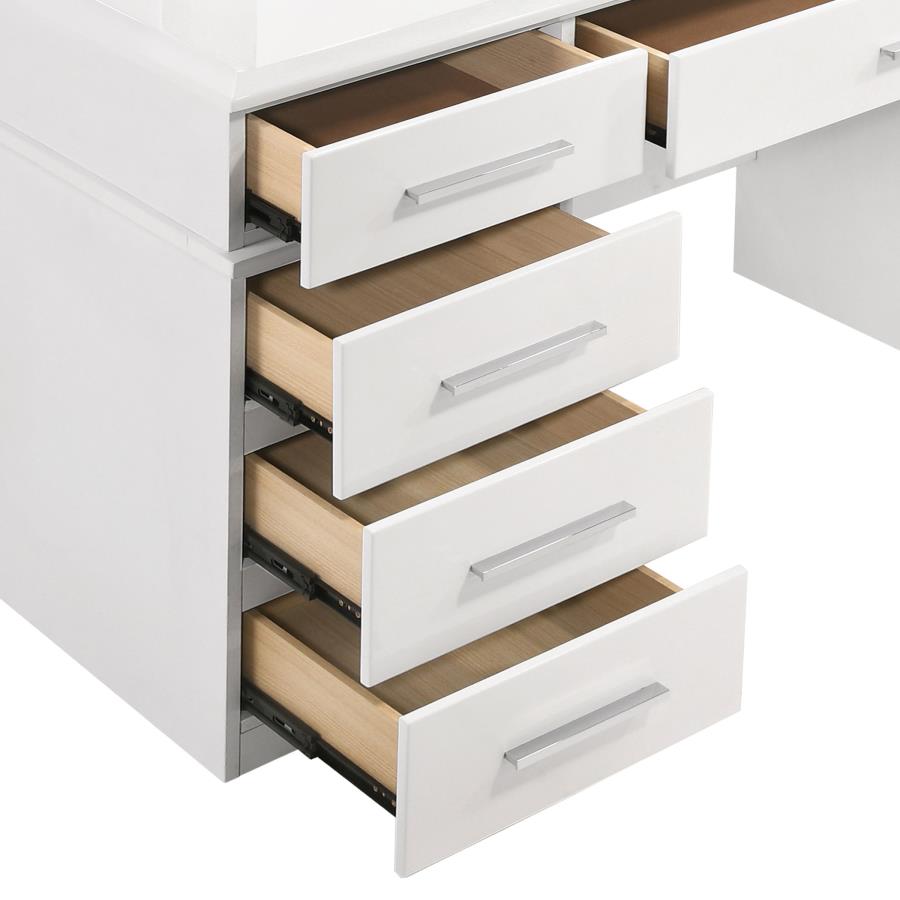 FELICITY 9-DRAWER VANITY TABLE LIGHTED MIRROR GLOSSY WHITE