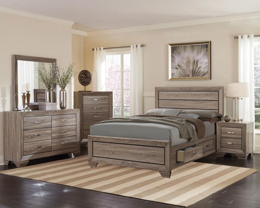 KAUFFMAN WOOD QUEEN STORAGE PANEL BED WASHED TAUPE