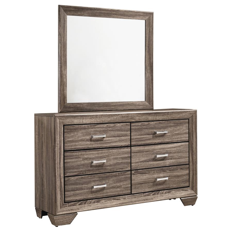 KAUFFMAN 6-DRAWER DRESSER WITH MIRROR WASHED TAUPE
