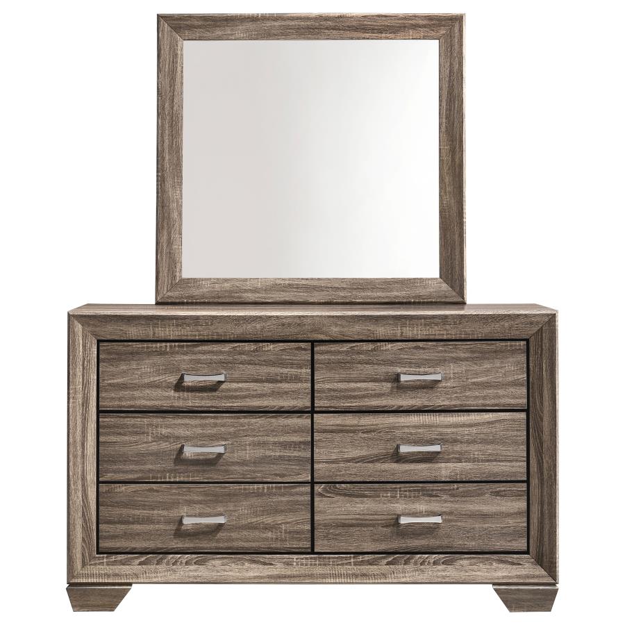 KAUFFMAN 6-DRAWER DRESSER WITH MIRROR WASHED TAUPE
