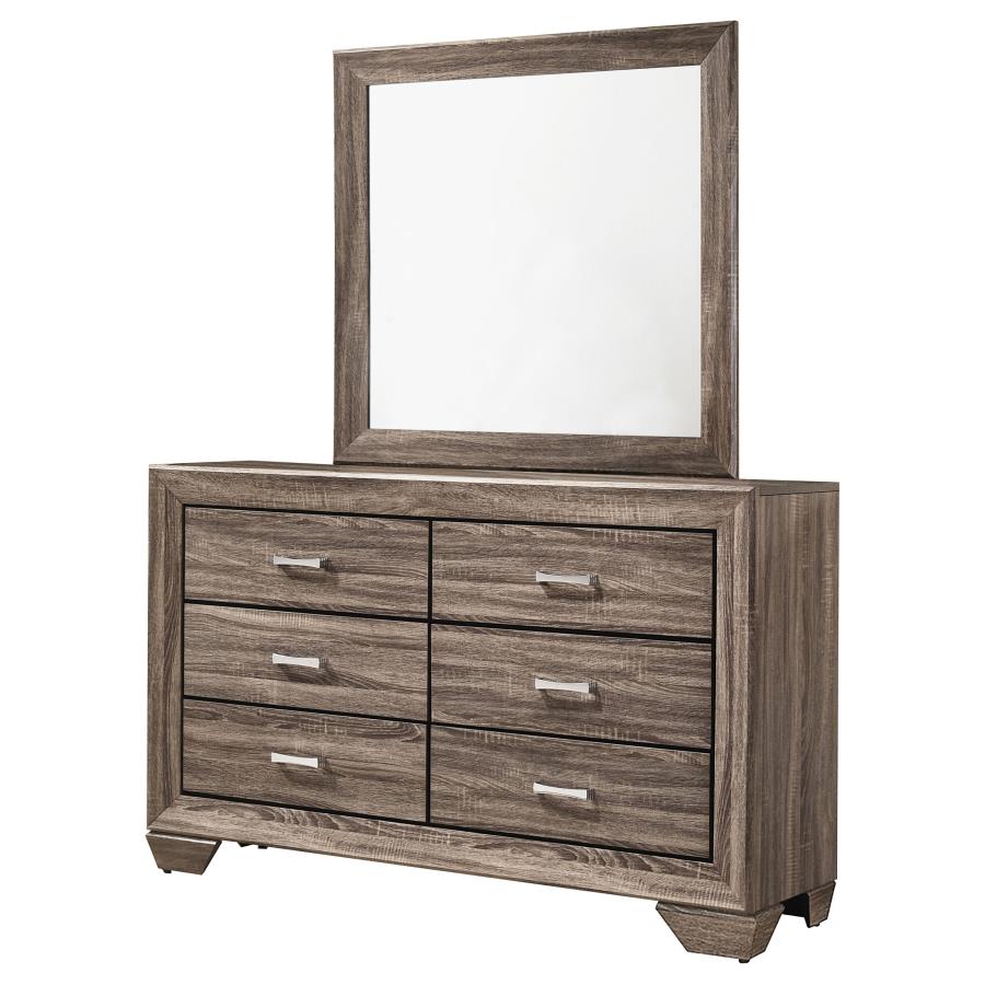 KAUFFMAN 6-DRAWER DRESSER WITH MIRROR WASHED TAUPE