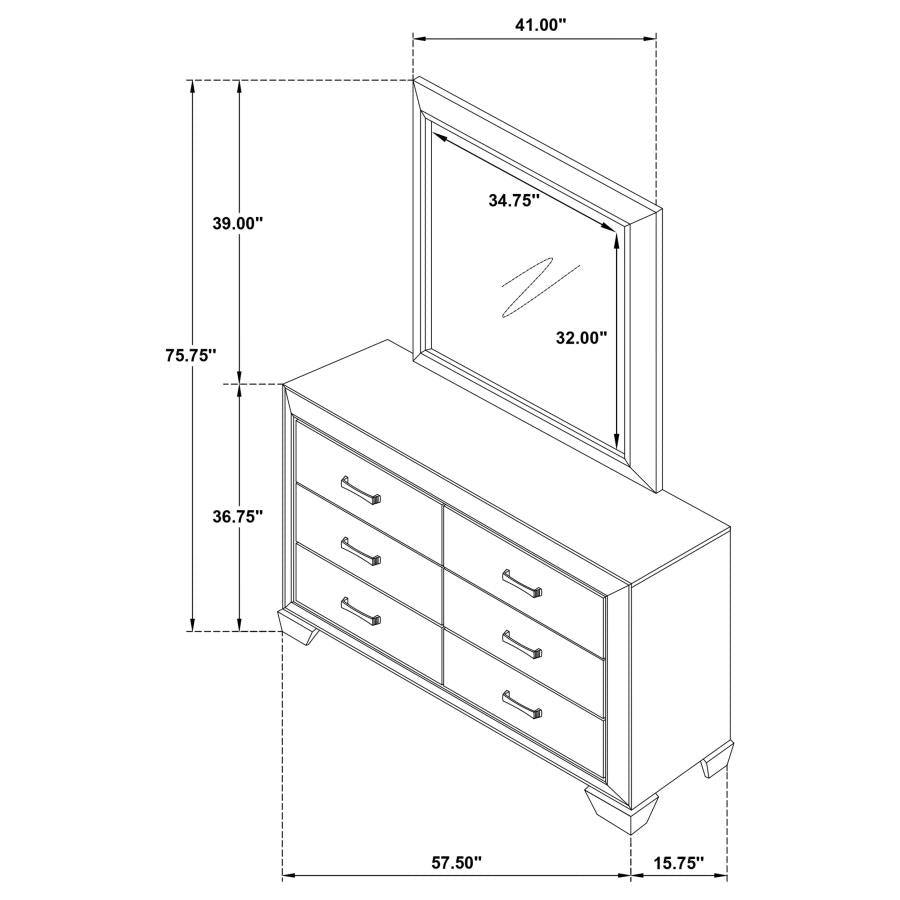 KAUFFMAN 6-DRAWER DRESSER WITH MIRROR WASHED TAUPE