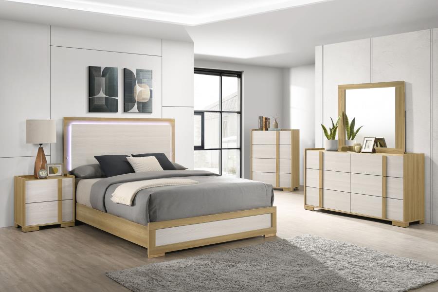 HYLAND WOOD LED PANEL BED NATURAL AND WHITE