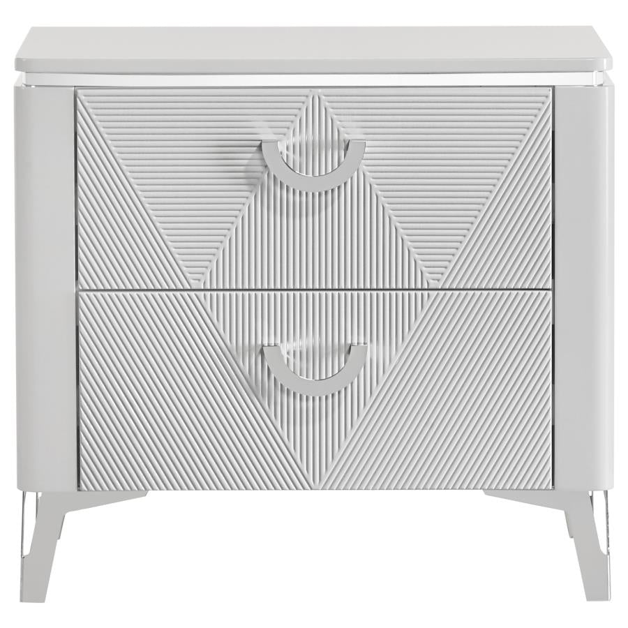 CASSIA 2-DRAWER NIGHTSTAND BEDSIDE TABLE WHITE HIGH GLOSS